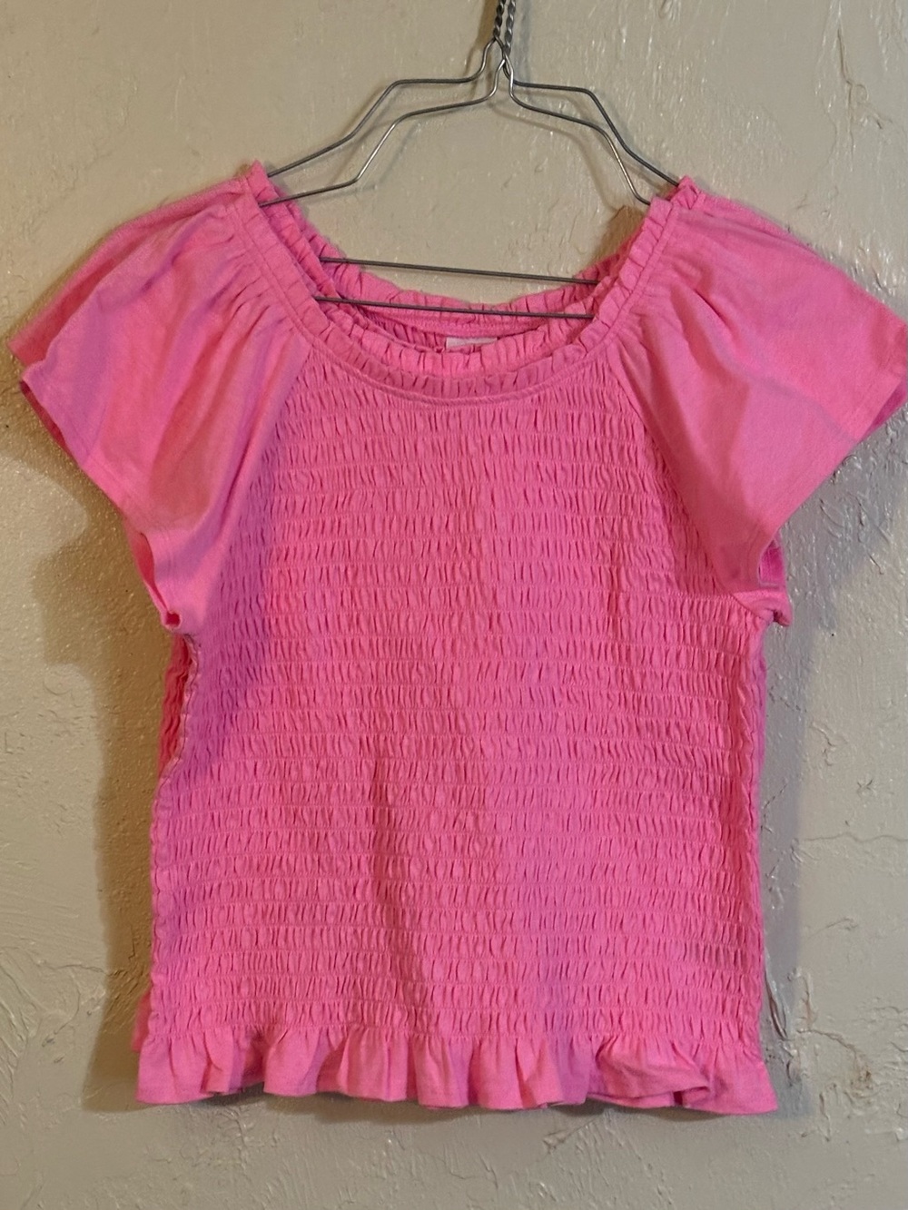 Wonder Nation Girls Pink Smocked Short Sleeve Top